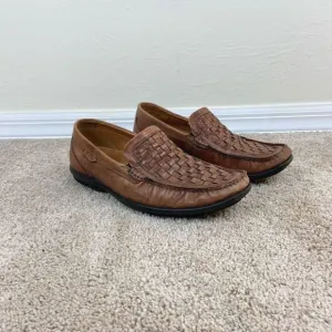 Ecco Leather Woven Slip-On Loafers - Brown