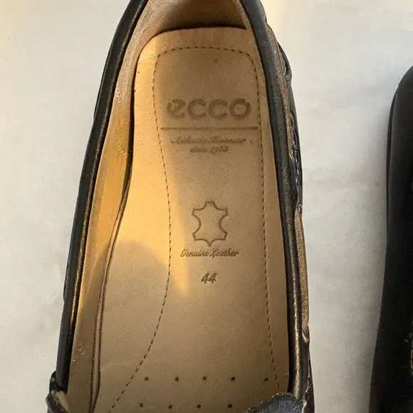 Ecco Mens EU 44 US 10.5 Classic Driving Moc Black Leather Slip On Loafers Shoes