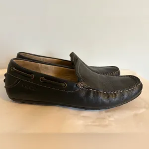 Ecco Mens EU 44 US 10.5 Classic Driving Moc Black Leather Slip On Loafers Shoes