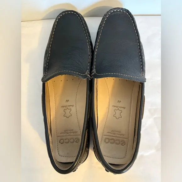 Ecco Mens EU 44 US 10.5 Classic Driving Moc Black Leather Slip On Loafers Shoes