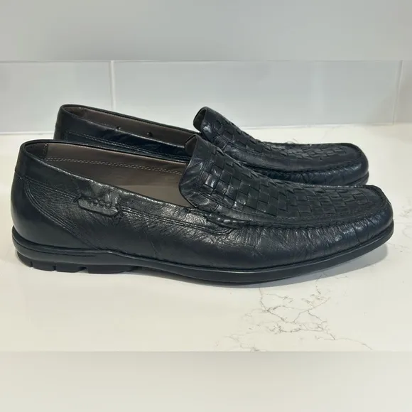 Ecco Men's Lounge Moccasin Black Woven Leather Slip On Loafer Shoes Sz 46 us 13