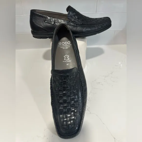 Ecco Men's Lounge Moccasin Black Woven Leather Slip On Loafer Shoes Sz 46 us 13