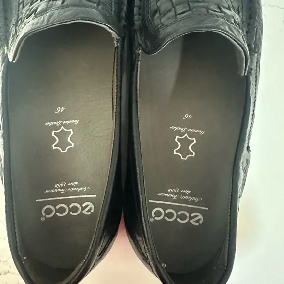 Ecco Men's Lounge Moccasin Black Woven Leather Slip On Loafer Shoes Sz 46 us 13