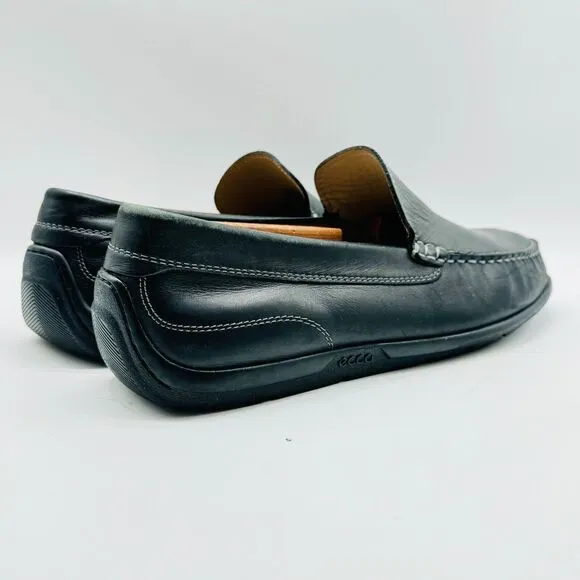 Ecco Shoes Mens EU 42 US 8 Black Leather Loafers Driving Slip On Casual Comfort