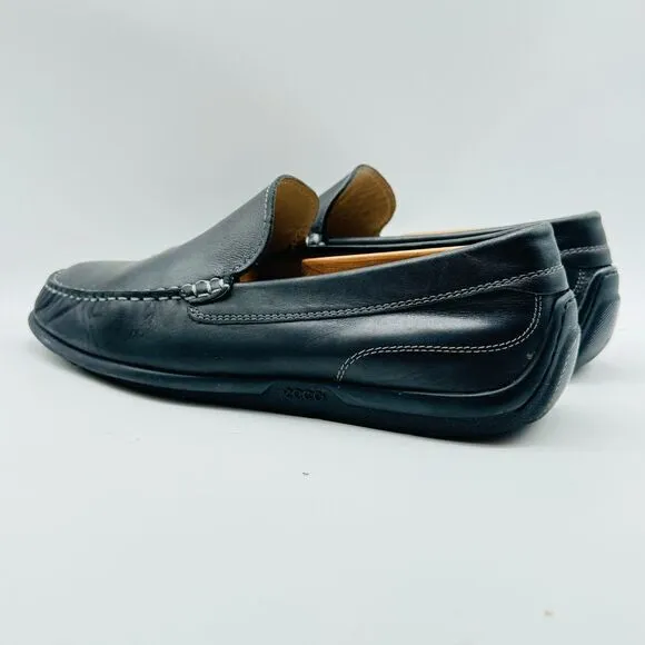 Ecco Shoes Mens EU 42 US 8 Black Leather Loafers Driving Slip On Casual Comfort