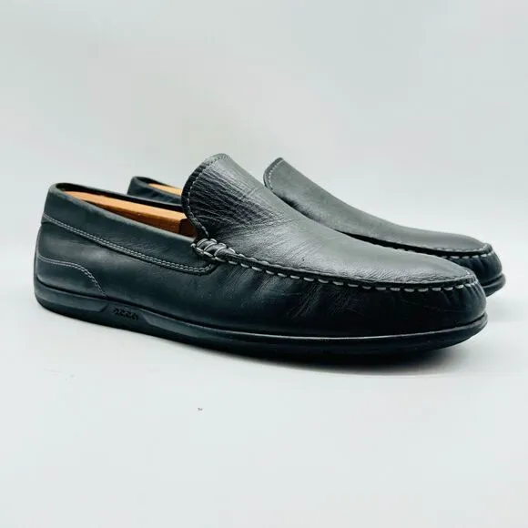Ecco Shoes Mens EU 42 US 8 Black Leather Loafers Driving Slip On Casual Comfort