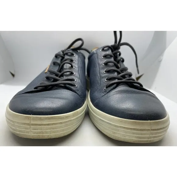 Ecco Soft 7 Marine Perforated Navy Low Top Sneakers Size 12 Blue Leather Mens