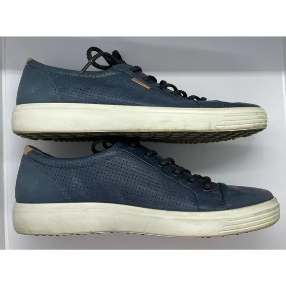 Ecco Soft 7 Marine Perforated Navy Low Top Sneakers Size 12 Blue Leather Mens