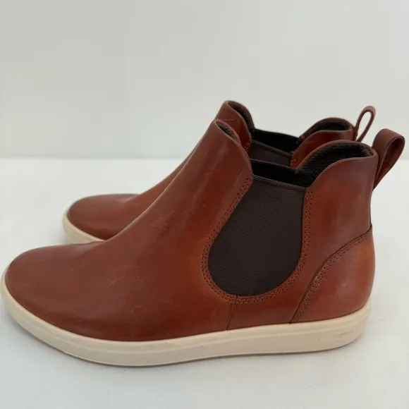 ECCO SOFT 7 WOMENS CHELSEA BOOTS LEATHER COGNAC BROWN SIZE 37 EU (6 - 6.5 US)