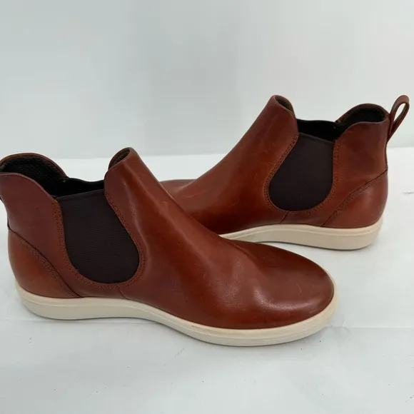 ECCO SOFT 7 WOMENS CHELSEA BOOTS LEATHER COGNAC BROWN SIZE 37 EU (6 - 6.5 US)