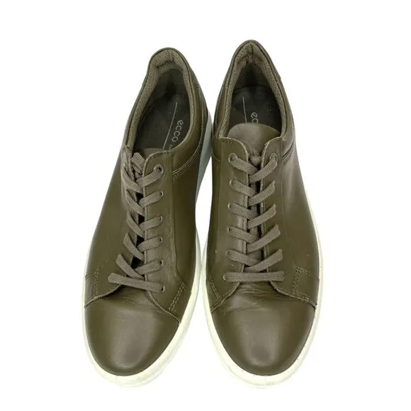 ECCO Soft 9 II Sneakers Leather Tarmac Olive Green SZ 39 EU 8-8.5 US