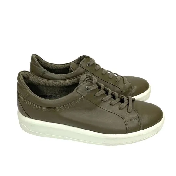 ECCO Soft 9 II Sneakers Leather Tarmac Olive Green SZ 39 EU 8-8.5 US
