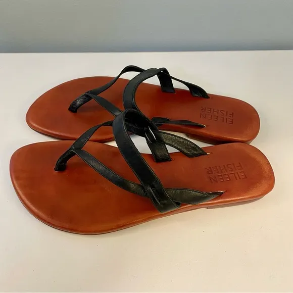 Eileen Fisher Black Tan Leather Slide Sandals Size 8