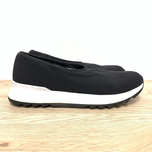 Eileen Fisher Hug Slip On Wedge Platform Sneakers 7.5‎ Stretch Mesh Black White