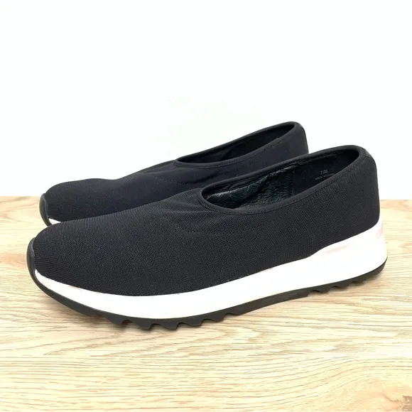 Eileen Fisher Hug Slip On Wedge Platform Sneakers 7.5‎ Stretch Mesh Black White