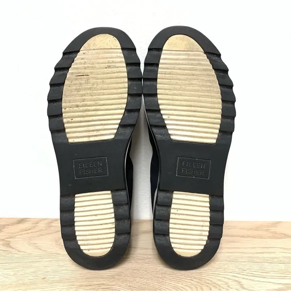 Eileen Fisher Hug Slip On Wedge Platform Sneakers 7.5‎ Stretch Mesh Black White