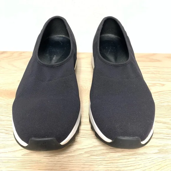 Eileen Fisher Hug Slip On Wedge Platform Sneakers 7.5‎ Stretch Mesh Black White