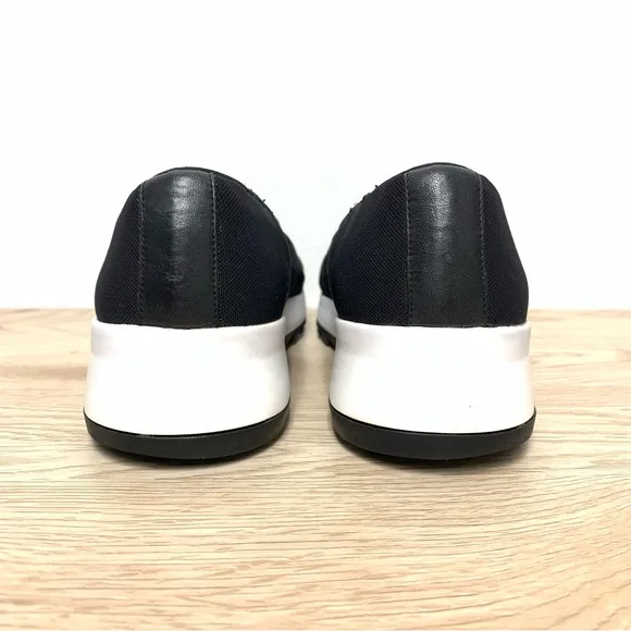 Eileen Fisher Hug Slip On Wedge Platform Sneakers 7.5‎ Stretch Mesh Black White