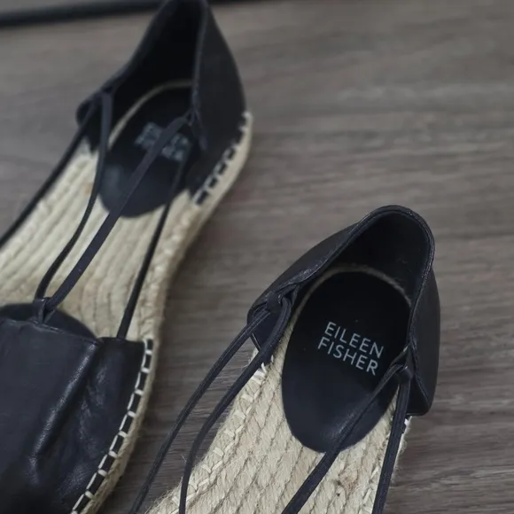 Eileen Fisher Lee Black Espadrille Flats, Size 6