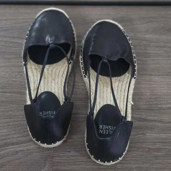 Eileen Fisher Lee Black Espadrille Flats, Size 6