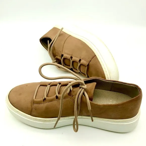 Eileen Fisher Prescot Platform Sneakers Tan Leather Lace Up Size 6
