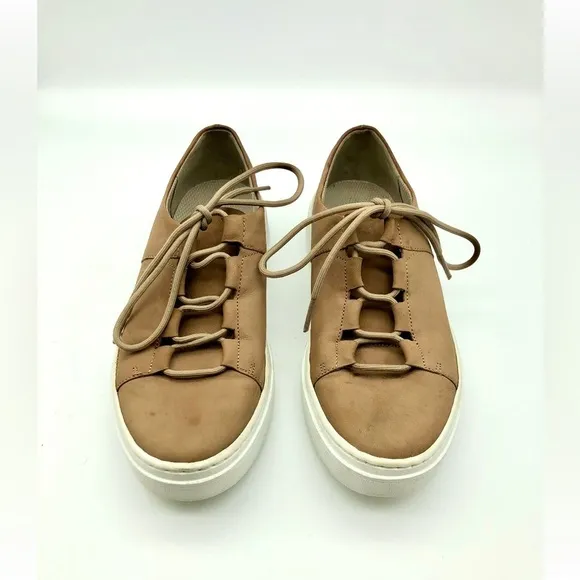Eileen Fisher Prescot Platform Sneakers Tan Leather Lace Up Size 6