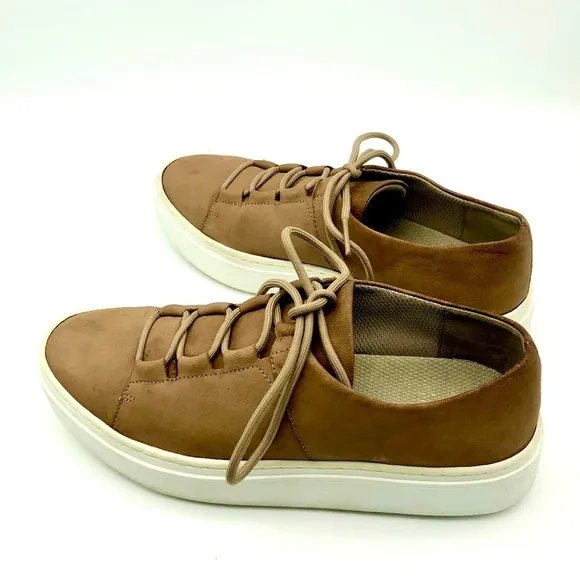 Eileen Fisher Prescot Platform Sneakers Tan Leather Lace Up Size 6