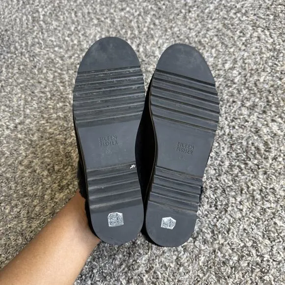 Eileen Fisher Size 8.5 Frost Suede Mule Slippers Shearling Lined Sandals Slip On
