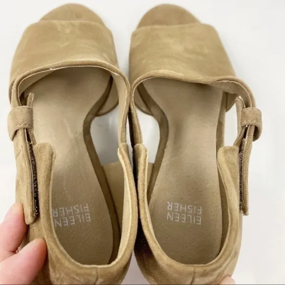 Eileen Fisher Suede Peep Toe Wedge Sandals