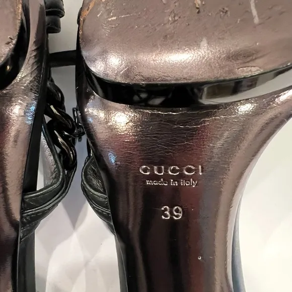 Elegant Dark Green Chain Strap Gucci Women's Sandals Size 39