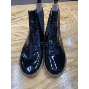 Elephantito Chelsea Boots Kid's 3 Black Patent Leather Slip-On Round Toe S57
