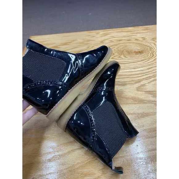 Elephantito Chelsea Boots Kid's 3 Black Patent Leather Slip-On Round Toe S57