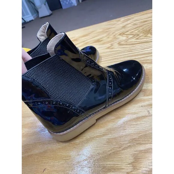 Elephantito Chelsea Boots Kid's 3 Black Patent Leather Slip-On Round Toe S57