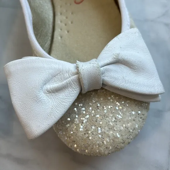 Eli 1957 Papanatas White Glitter Ballerina Flats with Bows