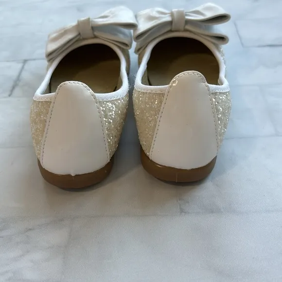Eli 1957 Papanatas White Glitter Ballerina Flats with Bows