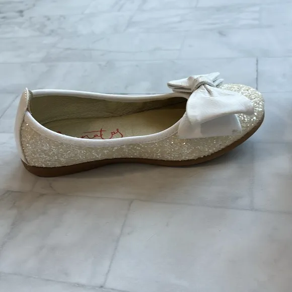 Eli 1957 Papanatas White Glitter Ballerina Flats with Bows