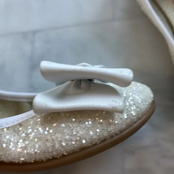 Eli 1957 Papanatas White Glitter Ballerina Flats with Bows