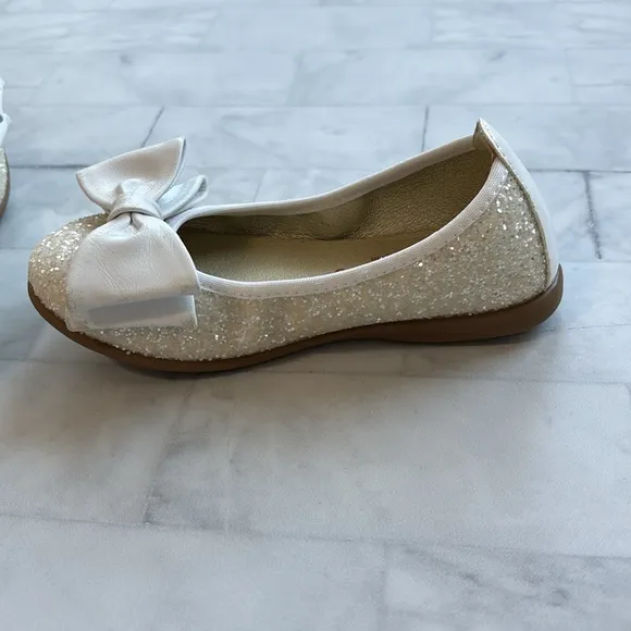 Eli 1957 Papanatas White Glitter Ballerina Flats with Bows