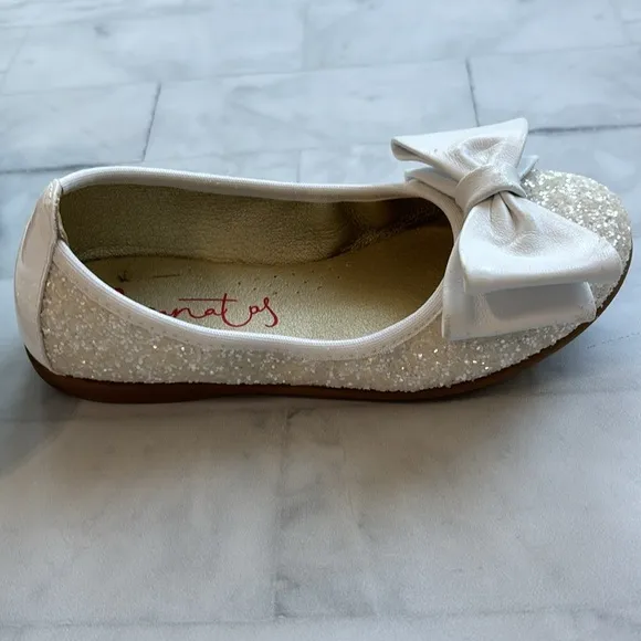Eli 1957 Papanatas White Glitter Ballerina Flats with Bows