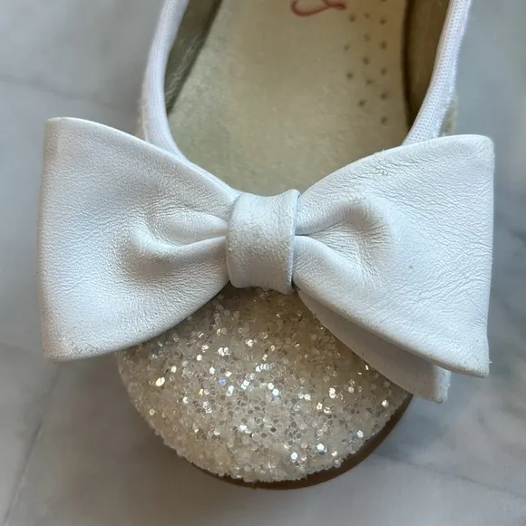 Eli 1957 Papanatas White Glitter Ballerina Flats with Bows