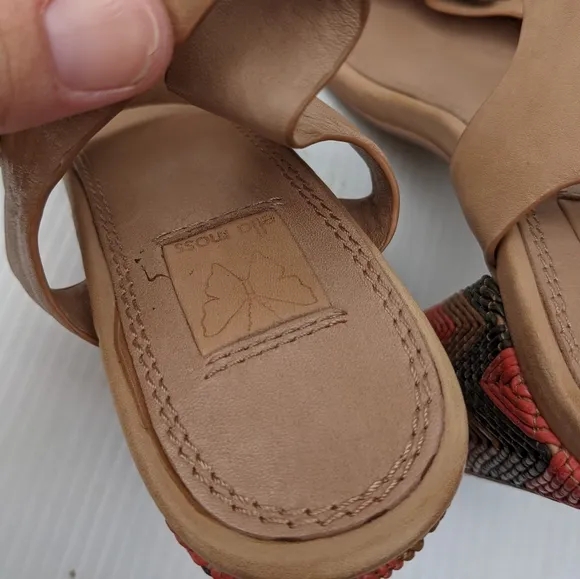 ELLA MOSS Tessa tan leather buckle strap heeled sandals Chevron heel