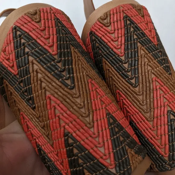 ELLA MOSS Tessa tan leather buckle strap heeled sandals Chevron heel