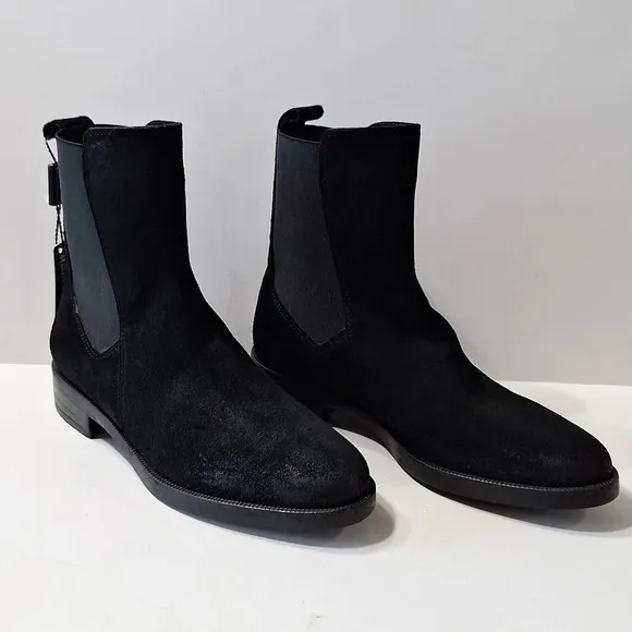 Emanuele Crasto &quot;NEW&quot; Black Suede Gorpcore Goth Pull On Chelsea Boots Size 7.5