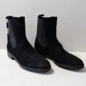 Emanuele Crasto &quot;NEW&quot; Black Suede Gorpcore Goth Pull On Chelsea Boots Size 7.5