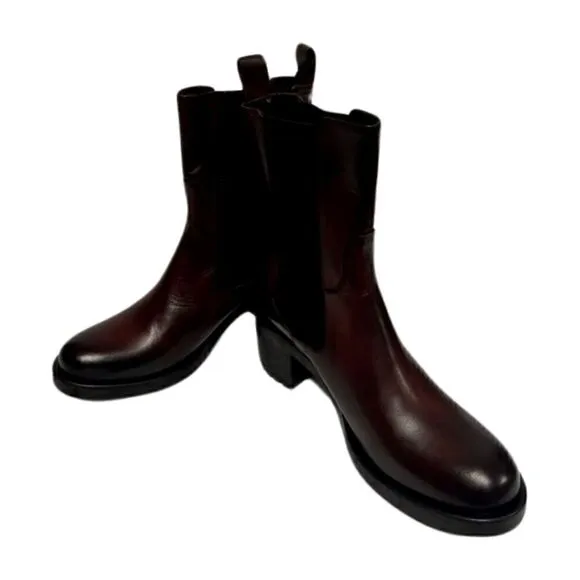 EMANUELE CRASTO Italy Leather Chelsea Boots, women’s shoes sz 10, 41 EU New wine