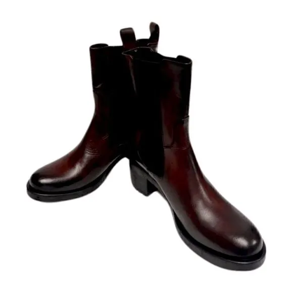 EMANUELE CRASTO Italy Leather Chelsea Boots, women’s shoes sz 10, 41 EU New wine