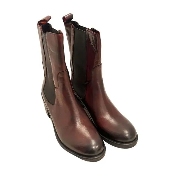EMANUELE CRASTO Italy Leather Chelsea Boots, women’s shoes sz 10, 41 EU New wine
