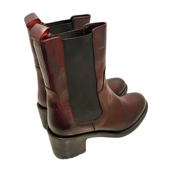 EMANUELE CRASTO Italy Leather Chelsea Boots, women’s shoes sz 10, 41 EU New wine