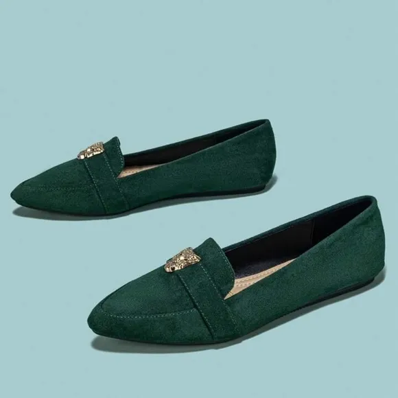 Emerald Green Jaguar Embellished Flats