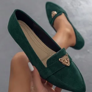 Emerald Green Jaguar Embellished Flats